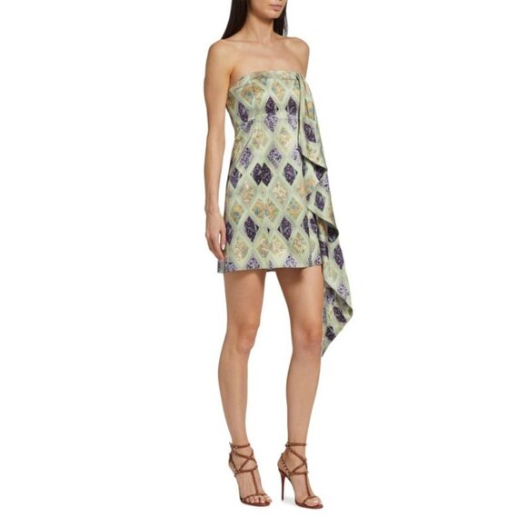New CINQ À SEPT Luisa Silk Strapless Mini Dress in Green size 8 - Picture 3 of 13